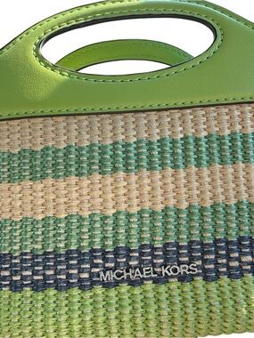 Michael Kors Lime Green Striped Woven Tote